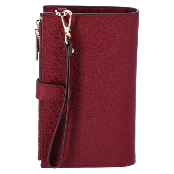 Michael Kors Jet Set Travel Large Double Zip Wristlet Phone Wallet Dark Cherry - Picture 4 of 6